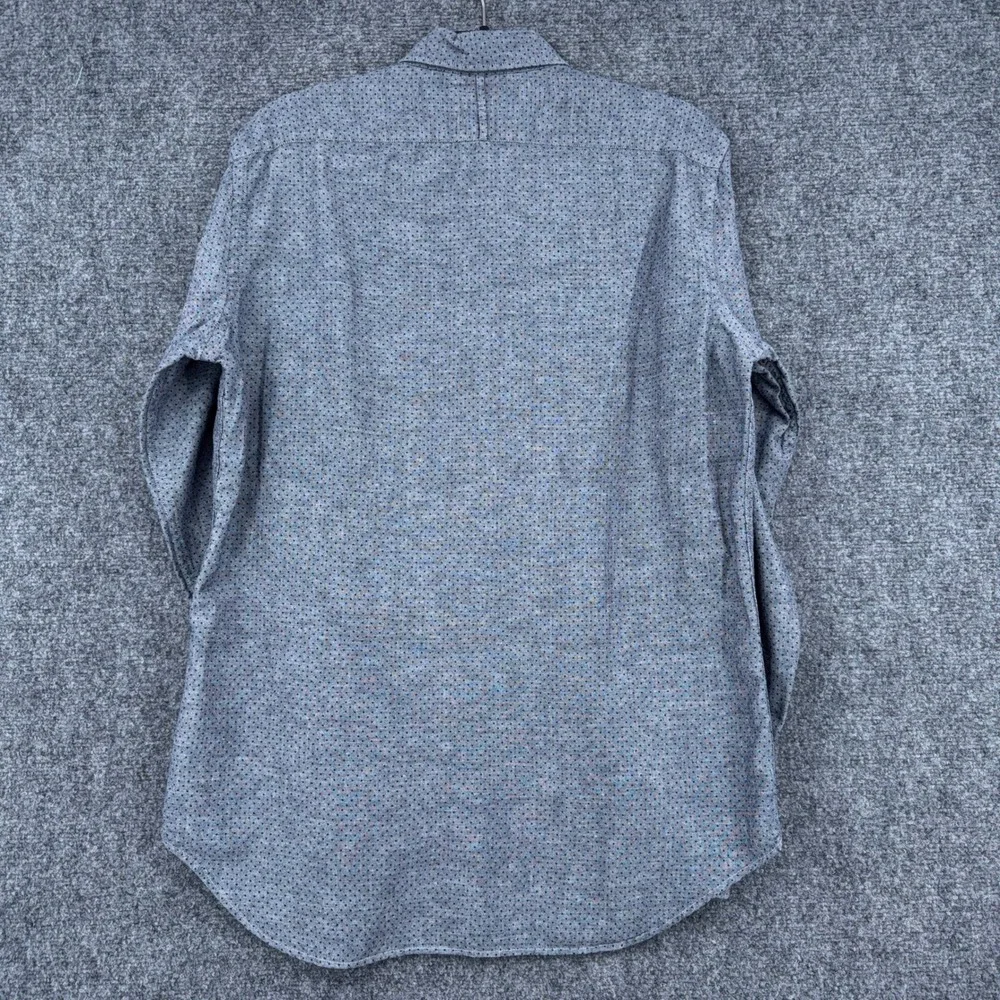 Banana Republic Button Down Mens M Linen Cotton Blue Slim Fit Dotted Long Sleeve